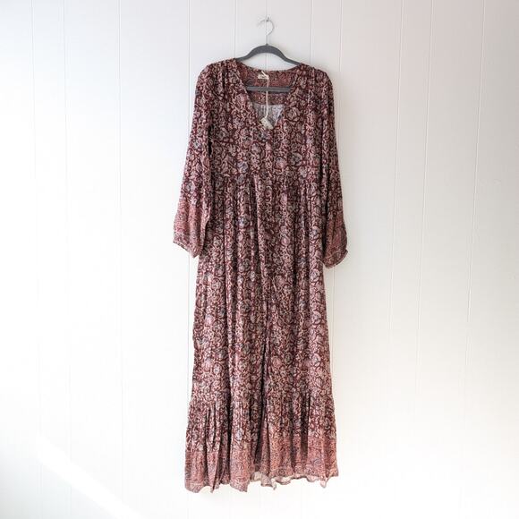 Faherty Dresses & Skirts - NWT Faherty Toluca Tiered Maxi Midi Floral Dress in Merlot Bordeaux, size M